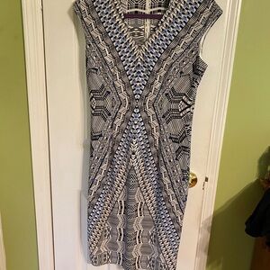 White House Black Market Black and White Geometric Midi Dress